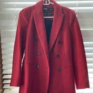Zara Red Coat ( 75% wool) - Size Xs
